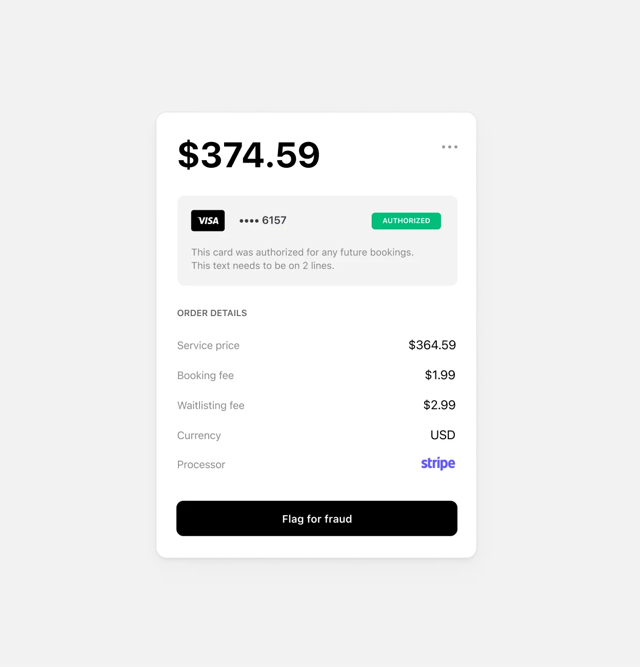 Checkout screen with the order total