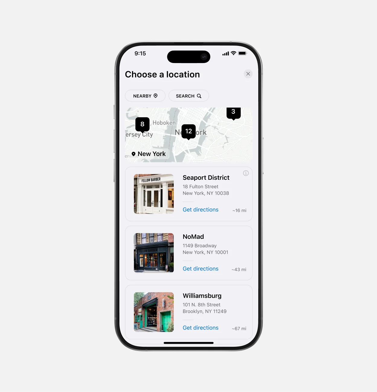 Screen for choosing a shop location