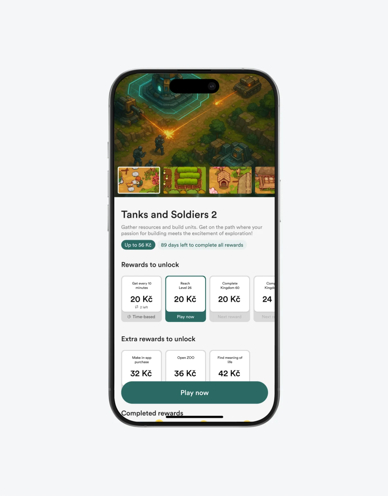 Game detail with the rewards a player can unlock