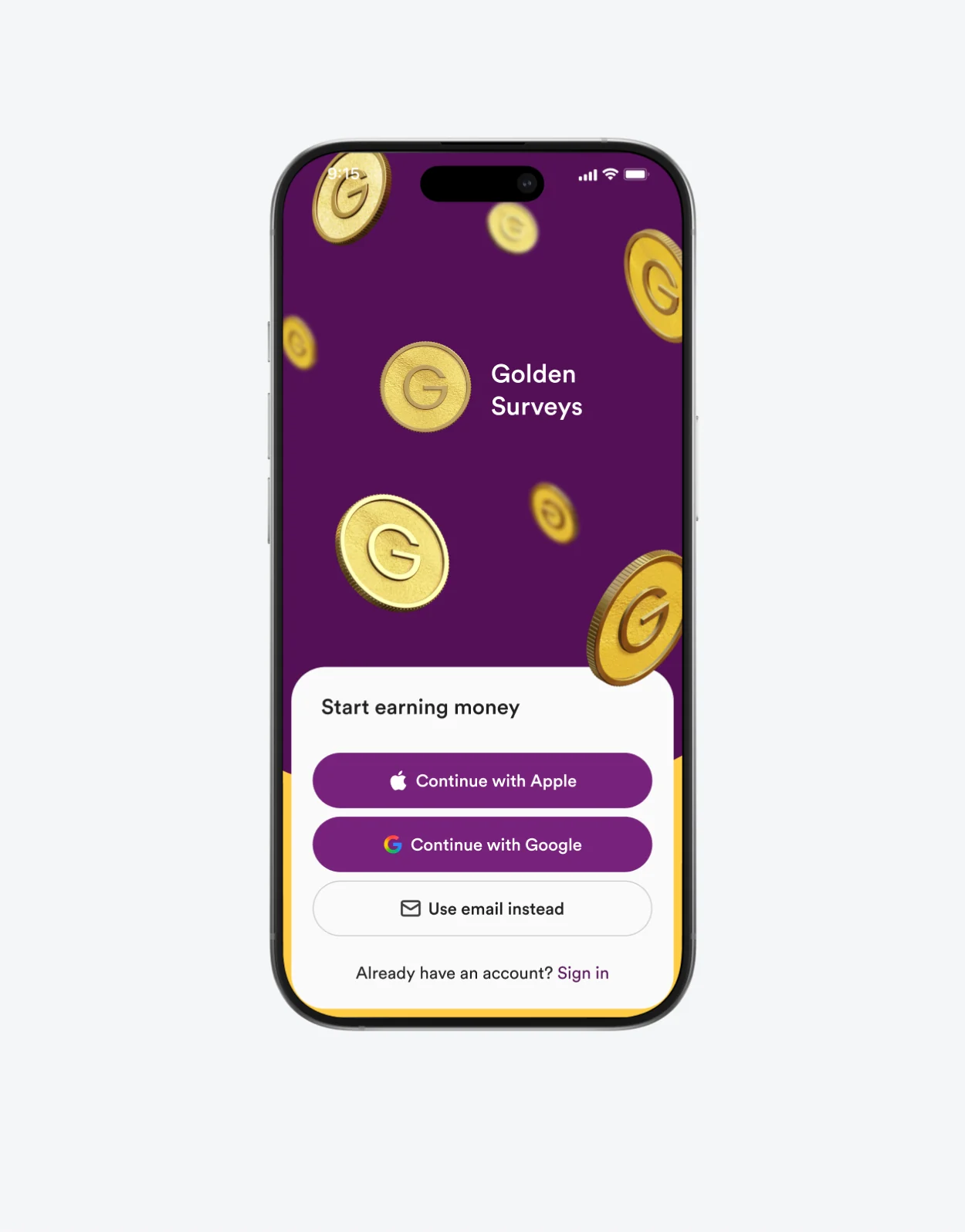 Golden Surveys onboarding screen