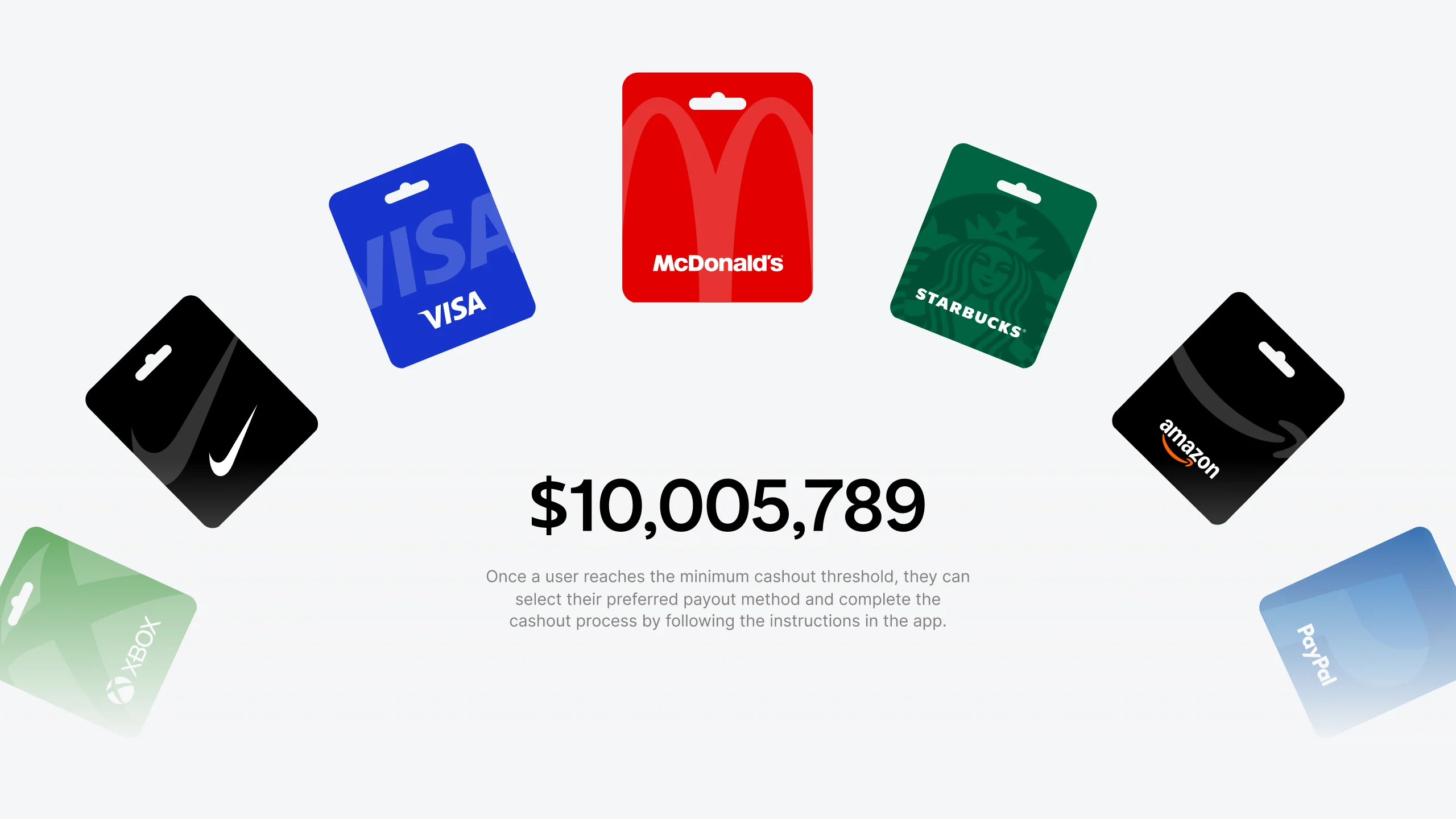 Rewards section with gift cards from well-known brands